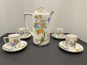 Handbemaltes Japan Porzellan Teeservice mit Pfau & Blumenmuster, 10 Teile - Bild 1 von 10