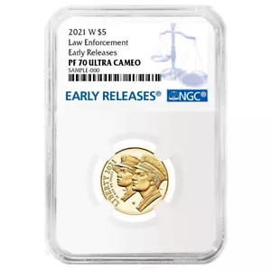 2021-W Proof $5 Gold National Law Enforcement NGC PF70UC ER Blue Label - Picture 1 of 2