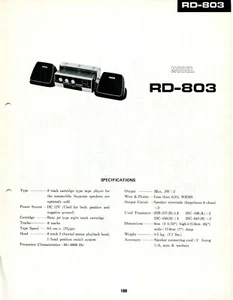 VINTAGE SHARP SERVICE MANUAL 8-TRACK CAR STEREO TAPE PLAYER MODEL RD-803 - Picture 1 of 2