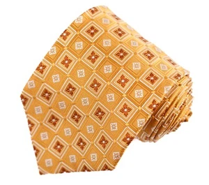 Meeting Street Mens Gold Necktie Geometric Squares Design Tie 60”L 3.5”W - Picture 1 of 5