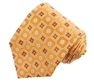 Meeting Street Mens Gold Tie w/ Geometric Squares Design Tie 60”L 3.5”W - Image 1 of 4
