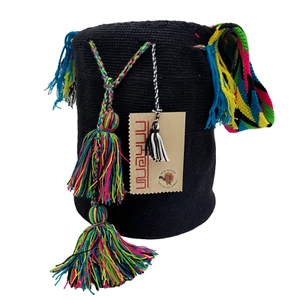 Borsa Wayuu Mochila Colombiana 🇨🇴 Grande Fatta a Mano Nuova con etichette Solida Casual Alta Qualità - Foto 1 di 10