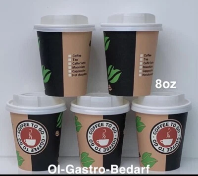 1000  Hartpapier 200 ml Coffee to go Becher Pappbecher mit Deckel - Bild 1 von 2