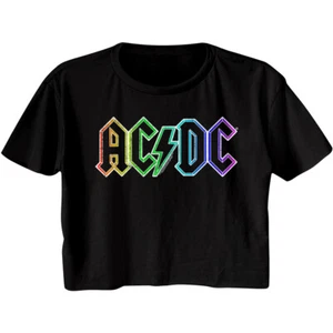 AC/DC Multi Colored Band Name Logo Women's Crop Top T Shirt Band Merch - Picture 1 of 5