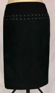 Laurel schwarz Damengröße 9 100 % Schurwolle knielang Schlitz Bleistiftrock Ösen - Bild 1 von 7