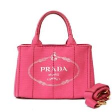PRADA Canapa SS Tote Shoulder Bag Canvas Pink Ladies 2way Gold Used F/S