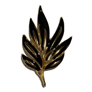 Black and Gold Tone Metal Leaf Brooch Pin Jewelry for jacket, dress, coat, shirt - Picture 1 of 6