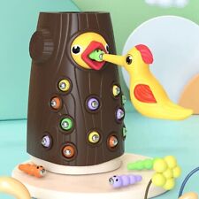 Montessori Baby Toddler Toy Magnetic Woodpecker Catching Worms and Feeding Game