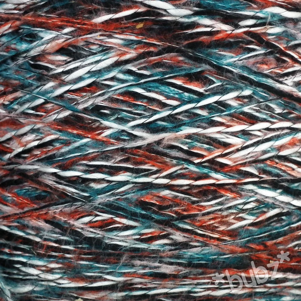 LOVELY SOFT WOOL BLEND 4PLY KNITTING YARN 330g CONE - WHITE BLACK RUST TEAL MIX - Image 1 of 1
