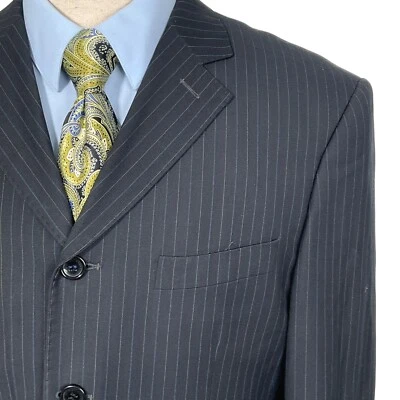 Giorgio Armani Blazer Men 42R Black Pinstripe Super 140s Wool 4 Button Italy - Image 1 of 4