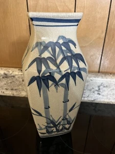 VINTAGE Blue & White BAMBOO China Chinese VASE ๐ฅ14โ Porcelain Pottery - Picture 1 of 7