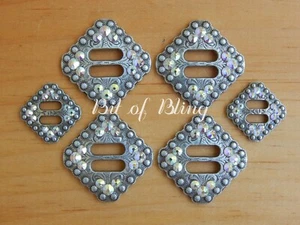 Antique Silver Square Berry Slotted Saddle Concho Set Crystal AB - Picture 1 of 3