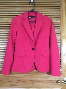 Zara Women’s Size 2 Red One-Button Dress Jacket Blazer CW1-393 - Picture 1 of 4