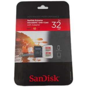 SanDisk SDSQXAT-032G-AJLMT 32GB EXTREME PLUS SDHC UHS-I CARD 2 PACK - Picture 1 of 7