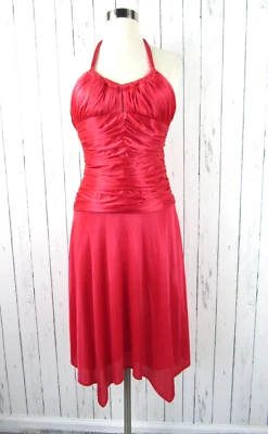 Vestido Vintage Años 90 Cache Rojo Slinky Jersey Halter Acanalado Talla 2 Pequeño S Foto 1 de 4
