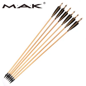 6pcs 33" Mitsubishi Wooden Arrows W/ Turkey Feathers For 20~60lbs Recurve bow  - Picture 1 of 12