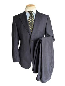 Traje a rayas azul marino DAKS 40S/W34S para hombre viaje de negocios ciudad - Imagen 1 de 14