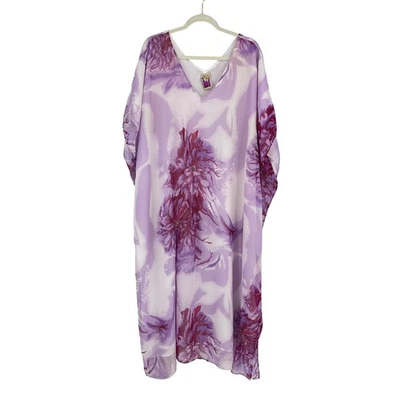 Maxi vestido kimono caftán talla única blanco rosa floral de gasa para mujer  Foto 1 de 4