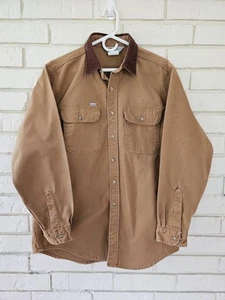 Vtg Carhartt Rugged Outdoor Wear Duck Canvas Shirt Size Large Brown Cord Collar - Picture 1 of 14
