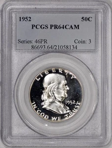 1952 Proof CAMEO Franklin Half Dollar 50c PCGS PR64CAM - Picture 1 of 3