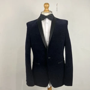 Moss Velvet Blazer Jacket Men's 40R Blue Paisley Smoking Tuxedo Dinner Slim Fit - Picture 1 of 13
