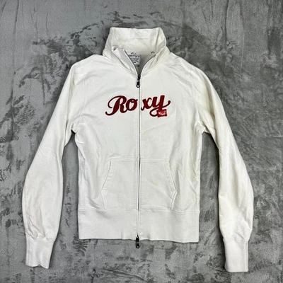 Roxy Jacket Womens Large White Full Zip Mock Neck Embroidered Script Logo Patch - Image 1 of 4