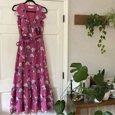 Maxi Vestido Borgo De Nor Fucsia Mariposa Estampado Floral Talla UK 8 US 4 Foto 1 de 4