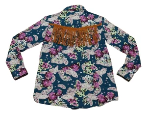 EUC Cruel Girls XXL 14-16 Floral Western Fringe Diamond Snap Long Sleeve Shirt - Picture 1 of 5