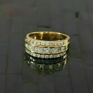 Anello eternità matrimonio diamante simulato taglio principessa 2 ct placcato oro giallo 14 kt - Foto 1 di 5