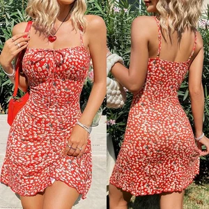 2025 Summer Women's Polka Dot A-Line Dress Sexy Backless Spaghetti Strap Dress - Picture 1 of 22