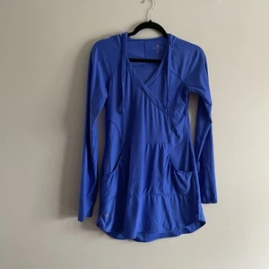 Athleta Sz XS Blue Pockets Long Sleeve Hooded Wick-It Wader Swim Coverup Tunic - Picture 1 of 12