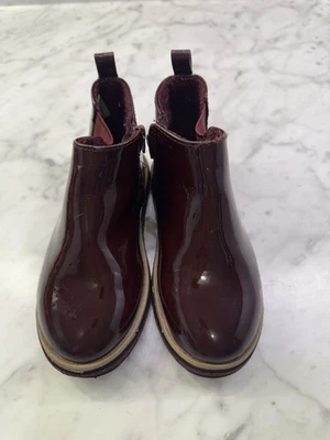 ZARA Bebé Niño Niñas Botas 25/US 8 Borgoña Charol Tobillo Cremallera Bota Foto 1 de 4
