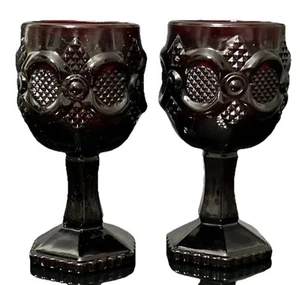 Set Of 2 Dark Ruby Red Water Goblets Juice Avon Ornate Vintage 4.5” X 2.25” - Picture 1 of 16