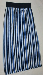 Venus ladies Blue black White stripe Maxi long slit Skirt sz M lace waist dress - Picture 1 of 9