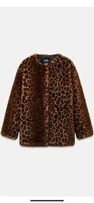 100% Authentic ZARA Animal Print Faux Fur Short Coat $109.90+Tax Size: L - Image 1 of 2