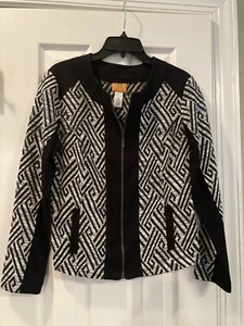 Women’s Ruby Rd Black & White Zip Up Long Sleeve Jacket Size 8 - Picture 1 of 5