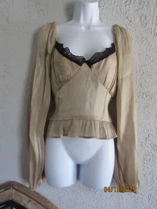 One Clothing nuovo con etichette L top contadino scintillante crema moka nero pizzo scollo carino - Foto 1 di 6