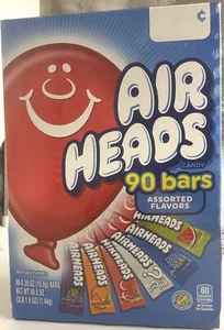 Airheads 90 Ct Box Candy Taffy Bars Assorted Flavors Bulk Air Heads Over 3 LBS - Picture 1 of 7