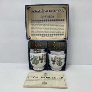 Royal Worcester "LAVINIA" Porcelain Egg Coddler Set 2 Single Berries Flowers Box - Picture 1 of 12