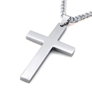  Collares Crucifijo Plata Minimalista Cruz Cristiana Colgantes Cadenas Eslabones Largos - Imagen 1 de 5