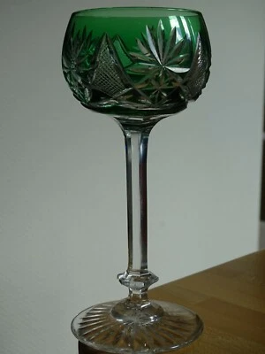 VAL ST LAMBERT 1 ANCIEN VERRE A VIN ROEMER CRISTAL MODELE ANVERS VERT 18 cm - Photo 1/4