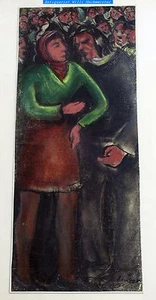 Otto van Rees "Frau mit Geistlichem" Studie-Kohle/Ölkreide auf Malkarton 60x25cm - Picture 1 of 6