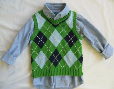 TCP Carters Niños Conjunto de 2 Piezas Suéter Chaleco Camisa Verde Primavera Pascua 5 6 Foto 1 de 4