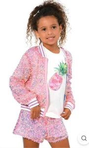 Hannah Banana Pink Holographic Sequin Shorts Size 8 - Picture 1 of 5