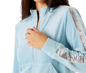 Juicy By Juicy Couture Size S crystal Blue velour tracK Jacket sequins strip New