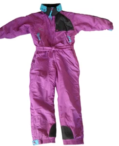 VTG Columbia Youth S Snow Skisuit Bibs 90s Neon Purple Turq Colorblock Gaper Day - Picture 1 of 6