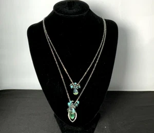 Simply Vera Wang Beaded green Stones Necklace 11” silver Tone Double Strand - Picture 1 of 4