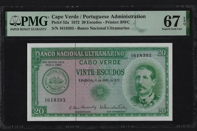 Portugal PORTUGUESE CAPE VERDE 20 escudos 1972 P-52 UNC GRADED - Image 1 of 2