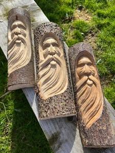 STUNNING GREEN MAN Wizard carved in small log wall hanging - Picture 1 of 8