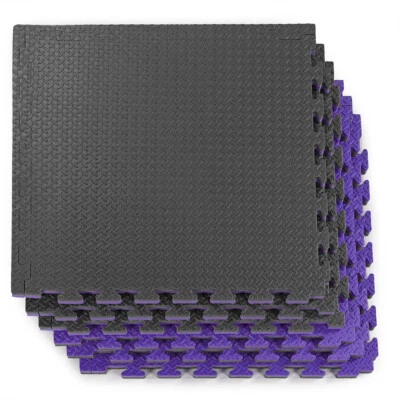 Xspec 1" Extra Thick Reversible EVA Foam Gym Mats 12 pcs 48 Sq Ft, Black/Purple